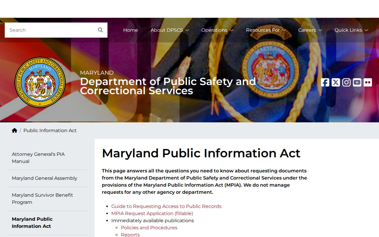 DPSCS public records route for a Kent County released inmate photo request