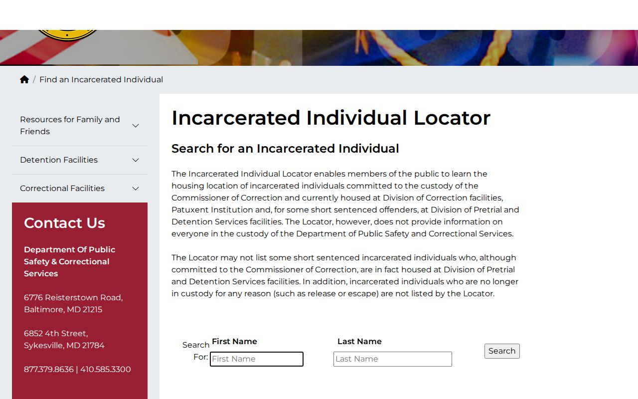 Kent County released inmate search on the Maryland DPSCS custody locator
