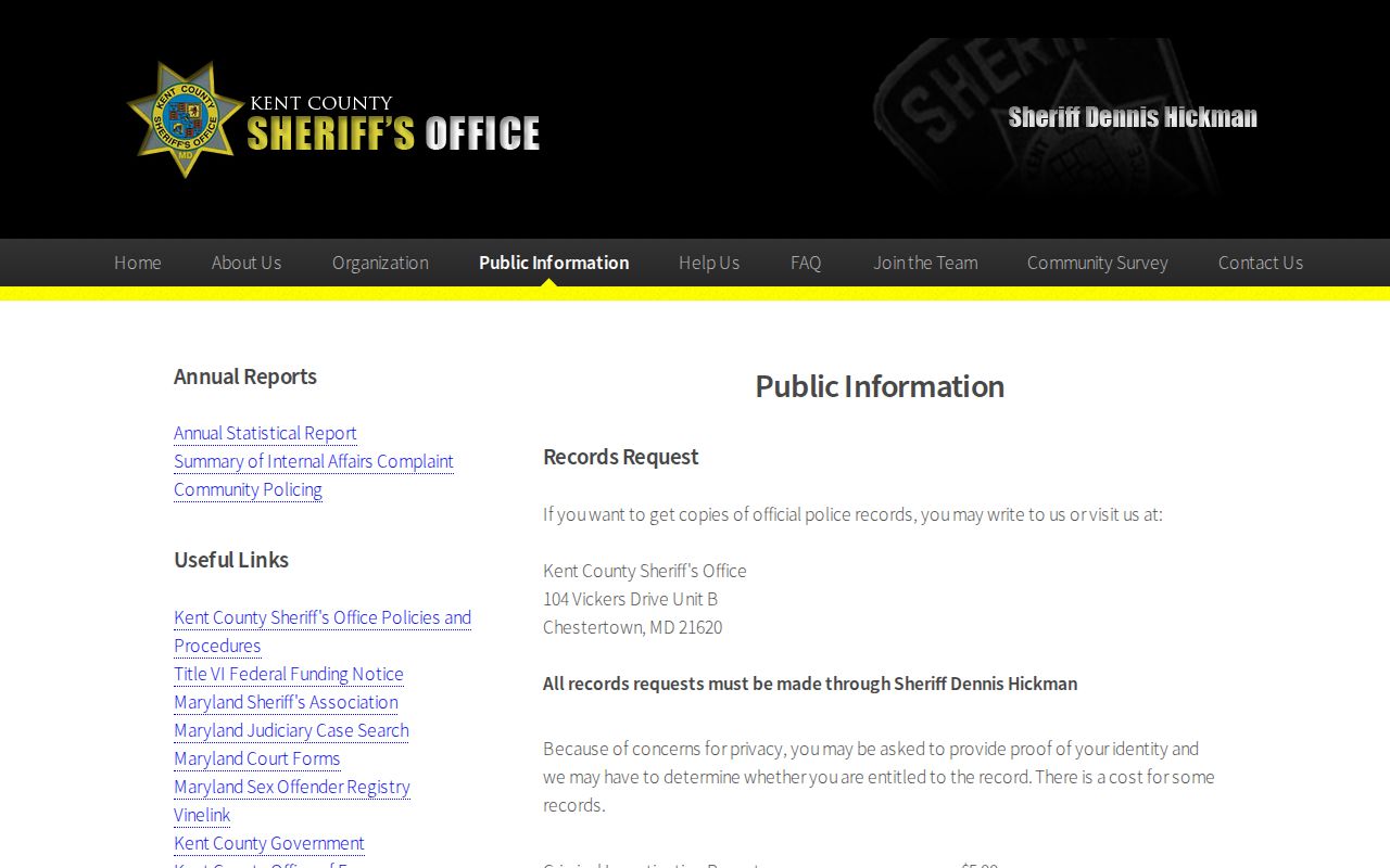 Kent County sheriff public information channel with no 72-hour release feed